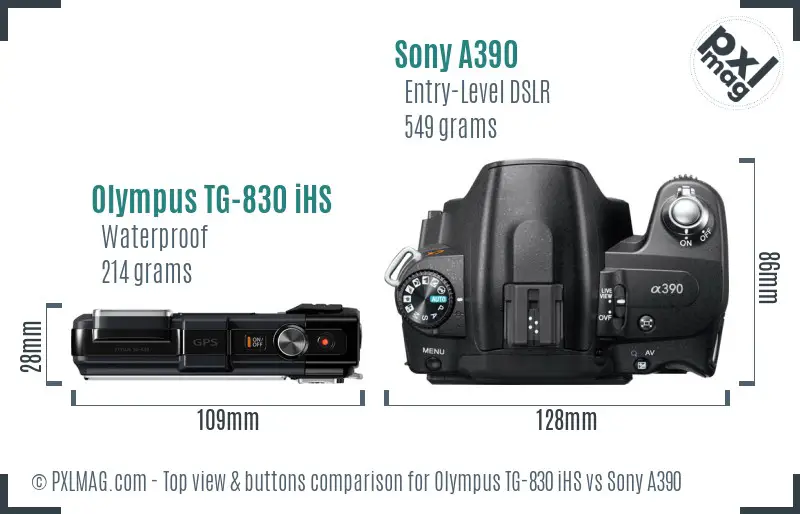 Olympus TG-830 iHS vs Sony A390 top view buttons comparison