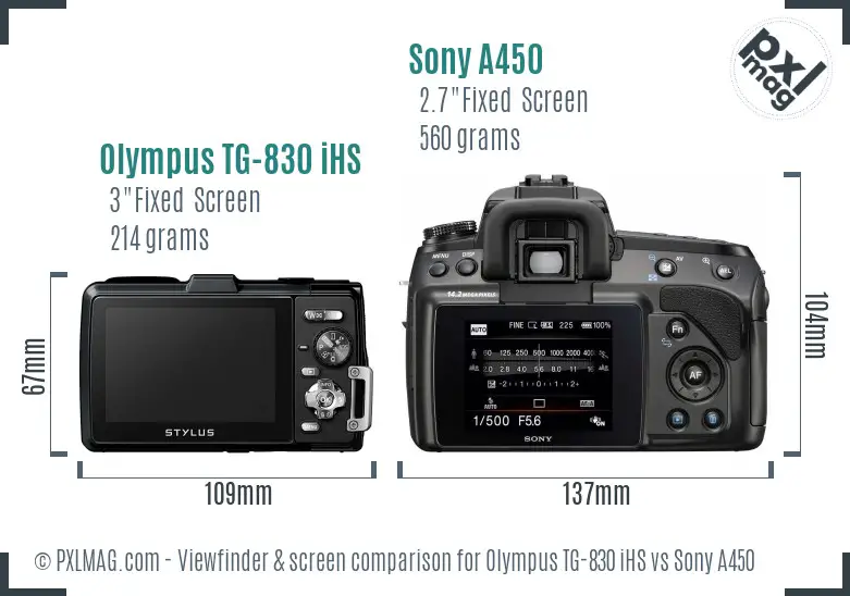 Olympus TG-830 iHS vs Sony A450 Screen and Viewfinder comparison