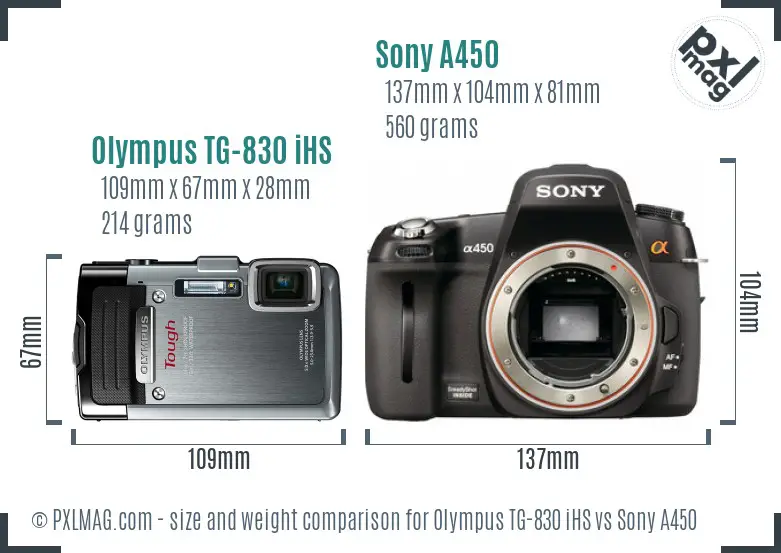 Olympus TG-830 iHS vs Sony A450 size comparison