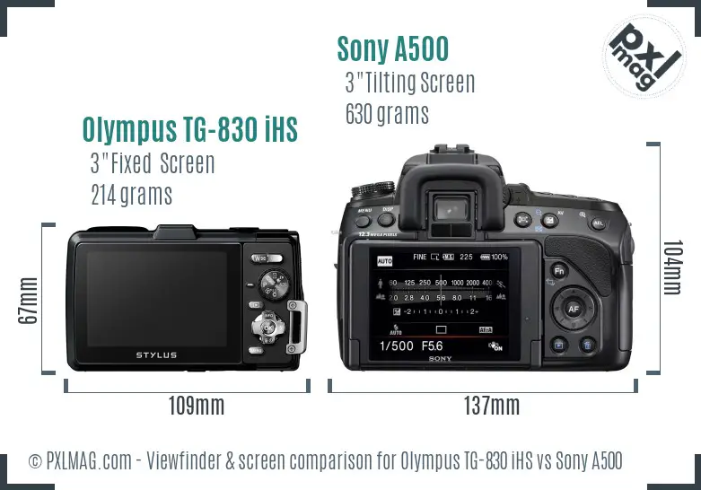 Olympus TG-830 iHS vs Sony A500 Screen and Viewfinder comparison