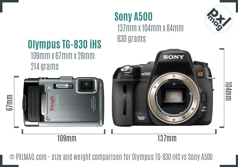 Olympus TG-830 iHS vs Sony A500 size comparison