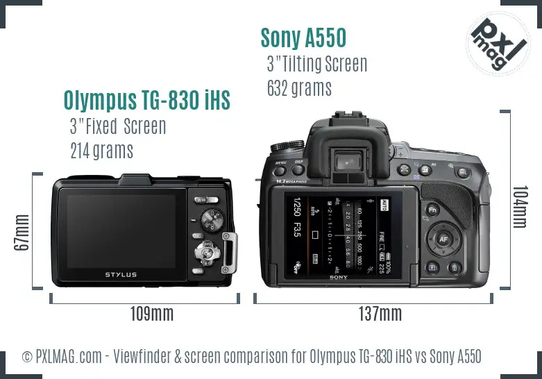 Olympus TG-830 iHS vs Sony A550 Screen and Viewfinder comparison