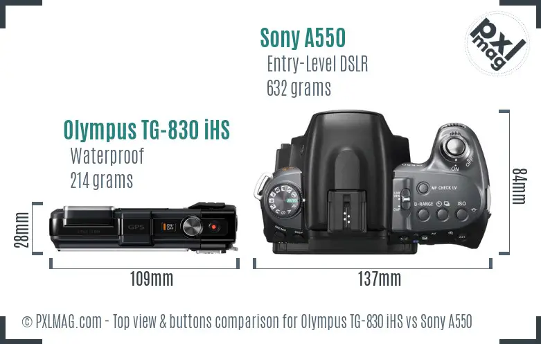 Olympus TG-830 iHS vs Sony A550 top view buttons comparison