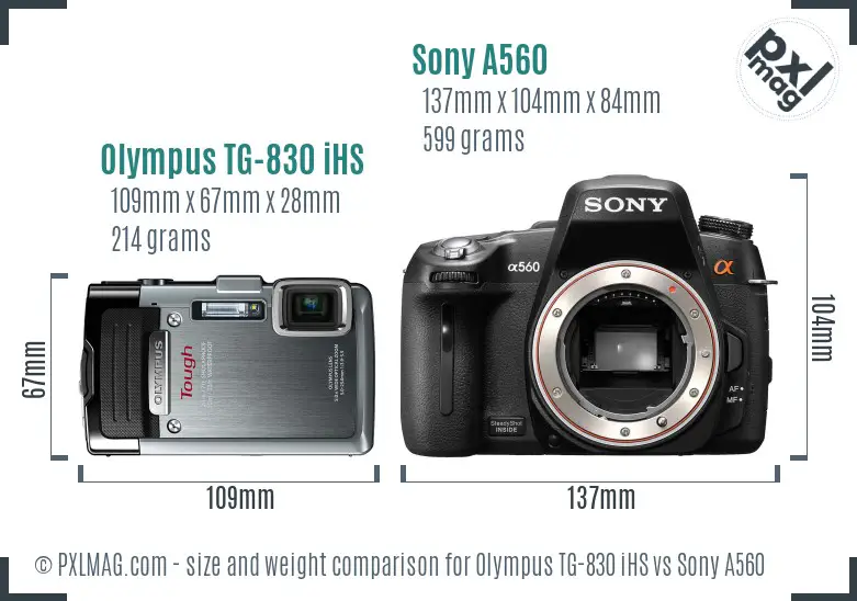 Olympus TG-830 iHS vs Sony A560 size comparison