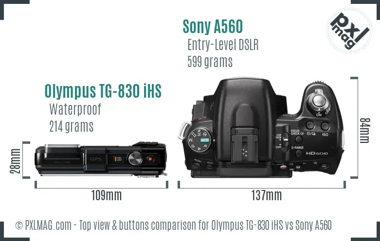 Olympus TG-830 iHS vs Sony A560 top view buttons comparison