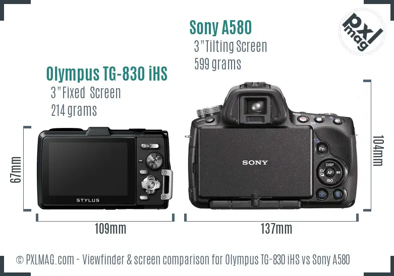 Olympus TG-830 iHS vs Sony A580 Screen and Viewfinder comparison