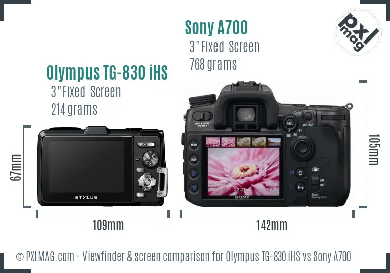 Olympus TG-830 iHS vs Sony A700 Screen and Viewfinder comparison