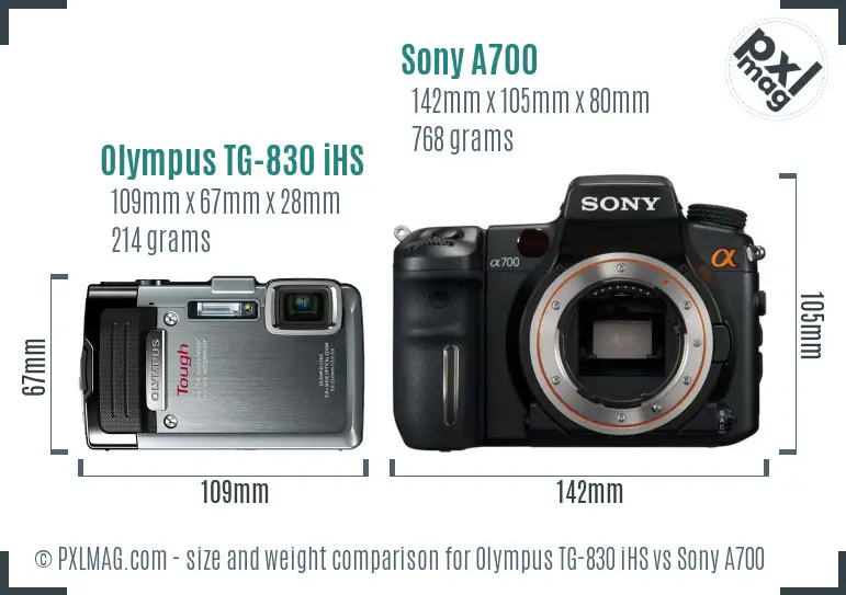 Olympus TG-830 iHS vs Sony A700 size comparison