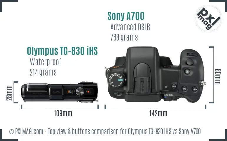 Olympus TG-830 iHS vs Sony A700 top view buttons comparison