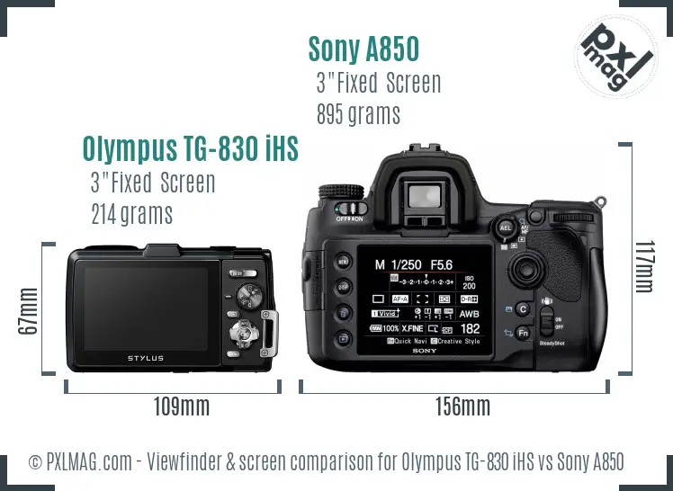 Olympus TG-830 iHS vs Sony A850 Screen and Viewfinder comparison