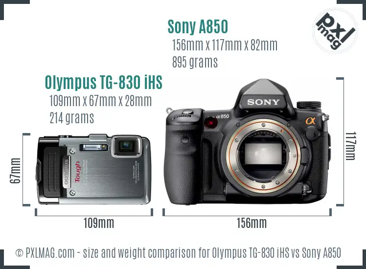 Olympus TG-830 iHS vs Sony A850 size comparison