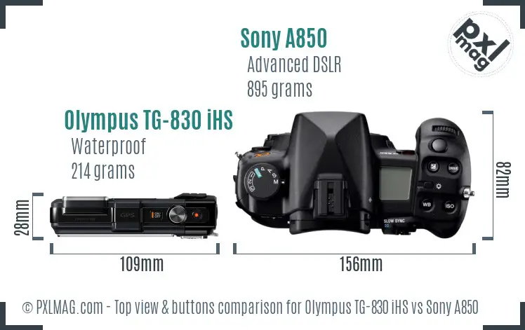 Olympus TG-830 iHS vs Sony A850 top view buttons comparison
