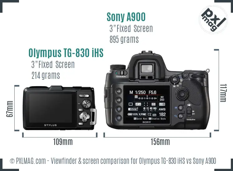 Olympus TG-830 iHS vs Sony A900 Screen and Viewfinder comparison