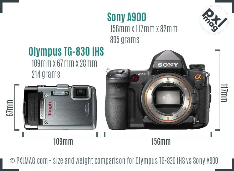 Olympus TG-830 iHS vs Sony A900 size comparison
