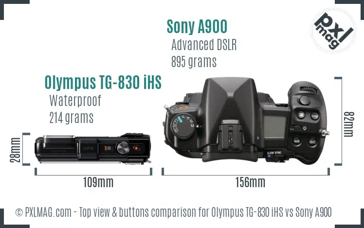Olympus TG-830 iHS vs Sony A900 top view buttons comparison