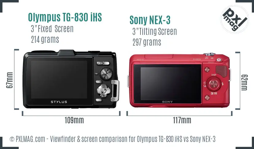 Olympus TG-830 iHS vs Sony NEX-3 Screen and Viewfinder comparison