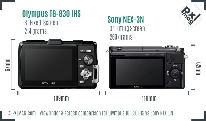 Olympus TG-830 iHS vs Sony NEX-3N Screen and Viewfinder comparison