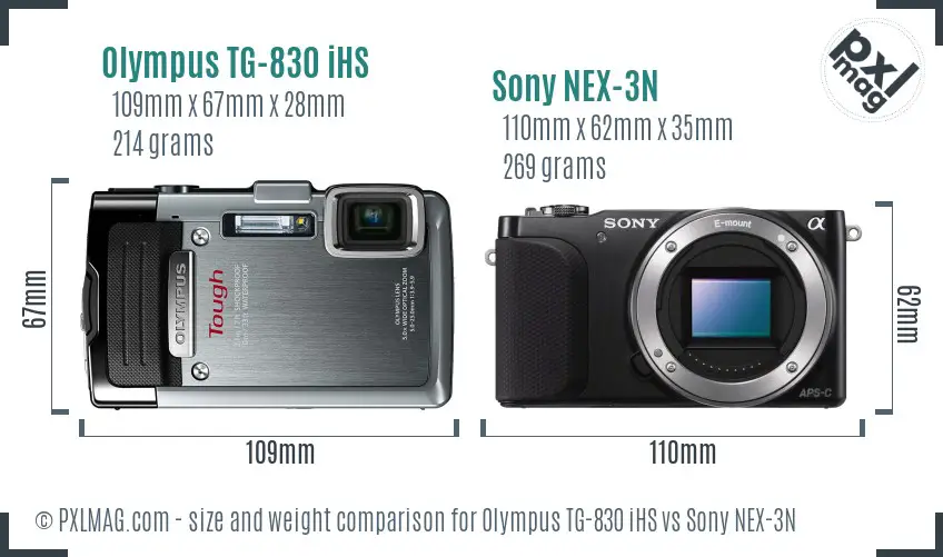 Olympus TG-830 iHS vs Sony NEX-3N size comparison