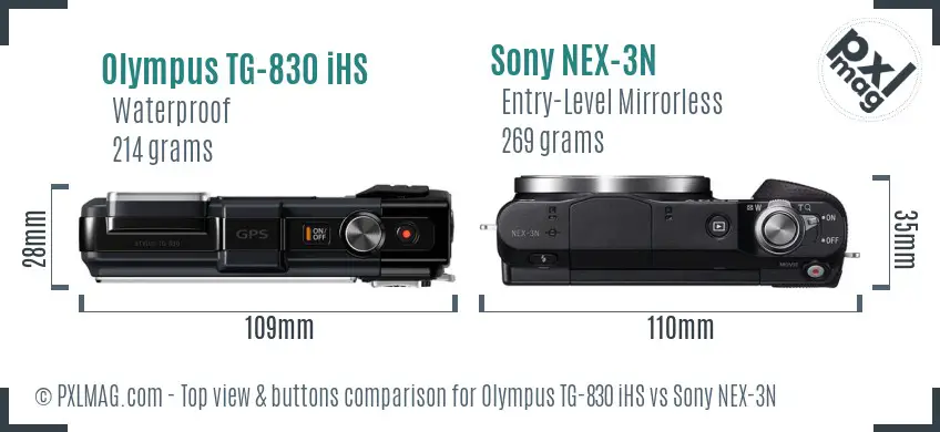 Olympus TG-830 iHS vs Sony NEX-3N top view buttons comparison