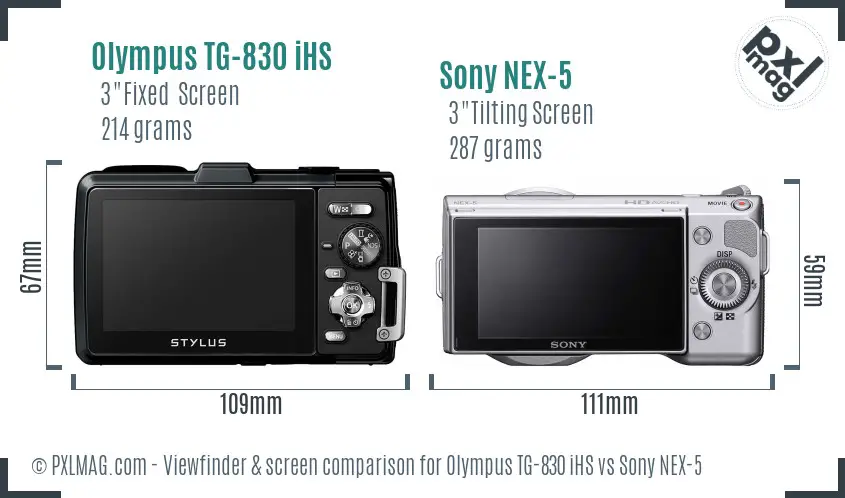 Olympus TG-830 iHS vs Sony NEX-5 Screen and Viewfinder comparison