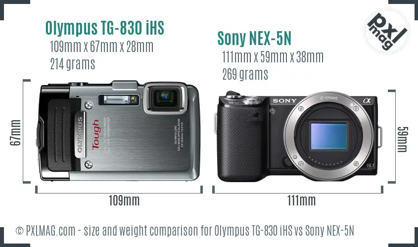 Olympus TG-830 iHS vs Sony NEX-5N size comparison