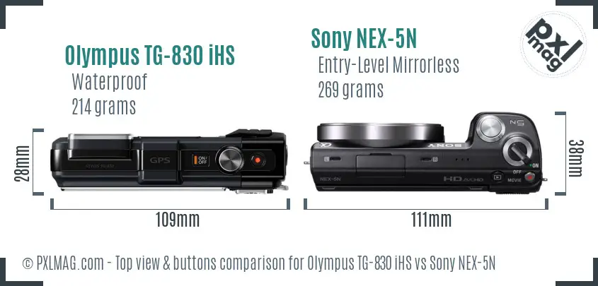 Olympus TG-830 iHS vs Sony NEX-5N top view buttons comparison