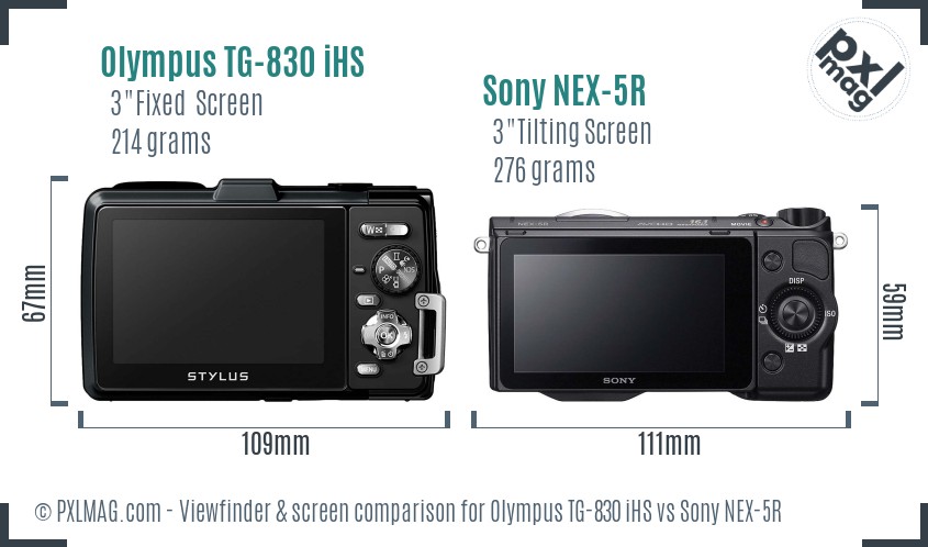 Olympus TG-830 iHS vs Sony NEX-5R Screen and Viewfinder comparison