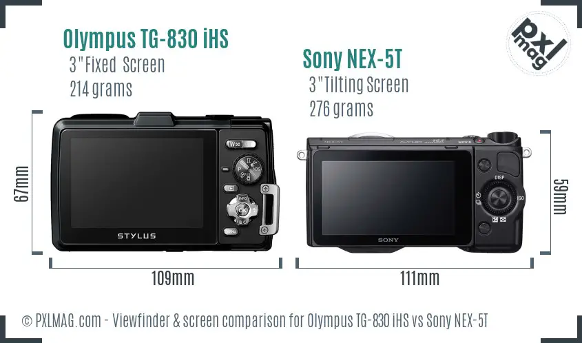 Olympus TG-830 iHS vs Sony NEX-5T Screen and Viewfinder comparison
