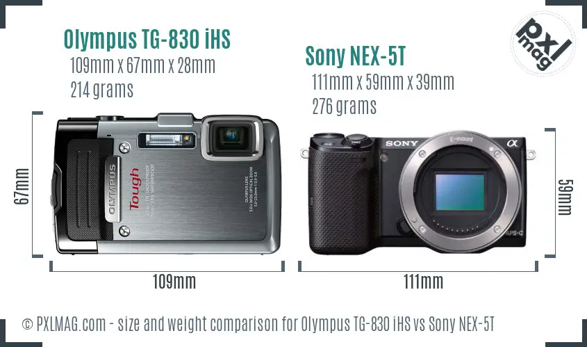 Olympus TG-830 iHS vs Sony NEX-5T size comparison