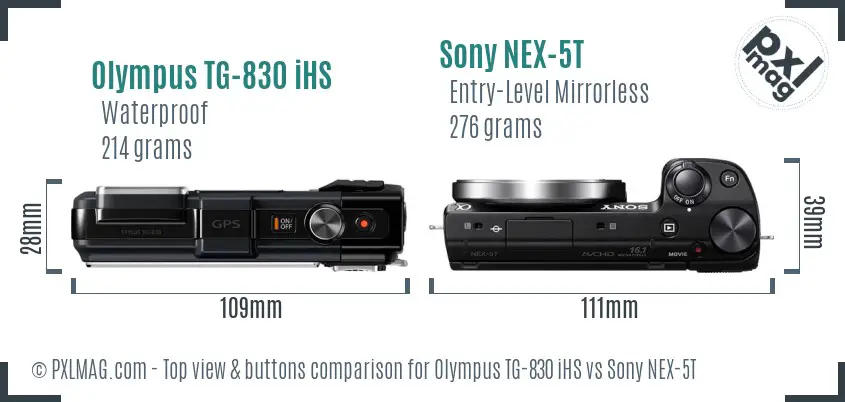 Olympus TG-830 iHS vs Sony NEX-5T top view buttons comparison