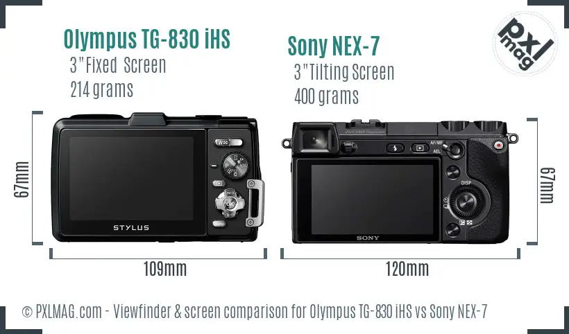 Olympus TG-830 iHS vs Sony NEX-7 Screen and Viewfinder comparison