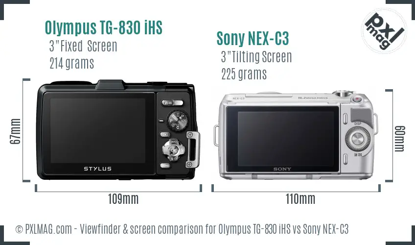 Olympus TG-830 iHS vs Sony NEX-C3 Screen and Viewfinder comparison