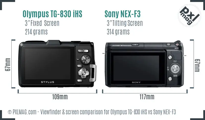 Olympus TG-830 iHS vs Sony NEX-F3 Screen and Viewfinder comparison
