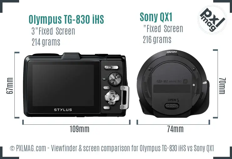 Olympus TG-830 iHS vs Sony QX1 Screen and Viewfinder comparison