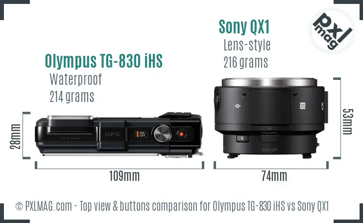 Olympus TG-830 iHS vs Sony QX1 top view buttons comparison