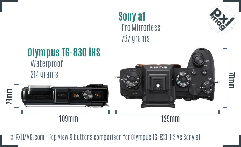 Olympus TG-830 iHS vs Sony a1 top view buttons comparison Olympus TG-830 iHS vs Sony a1 top view buttons comparison