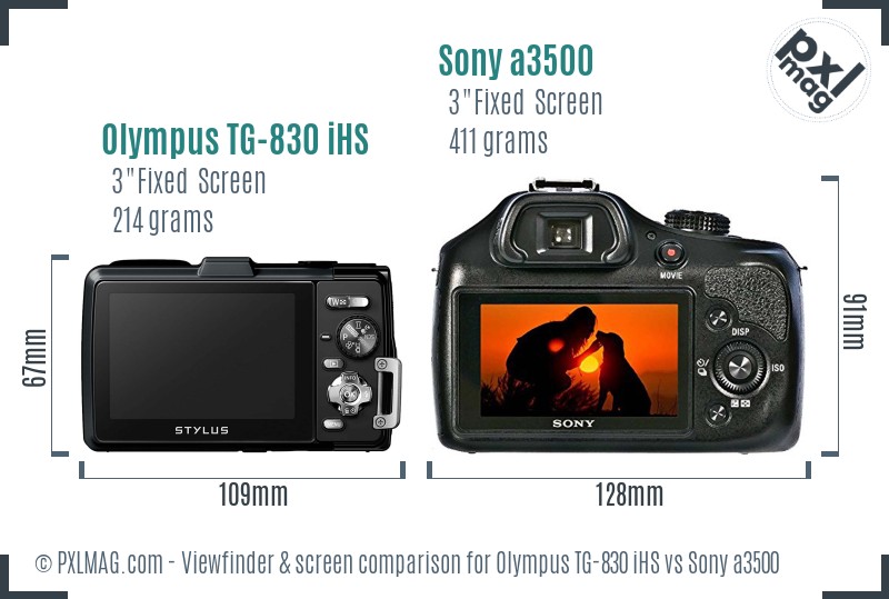 Olympus TG-830 iHS vs Sony a3500 Screen and Viewfinder comparison