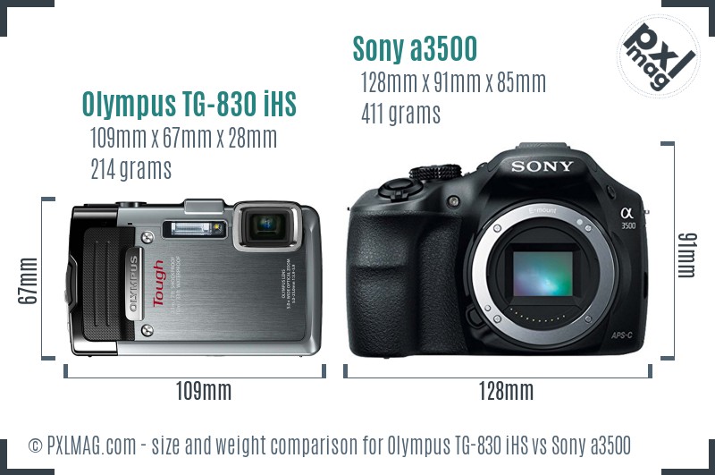 Olympus TG-830 iHS vs Sony a3500 size comparison