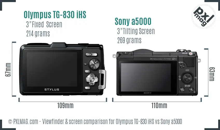 Olympus TG-830 iHS vs Sony a5000 Screen and Viewfinder comparison