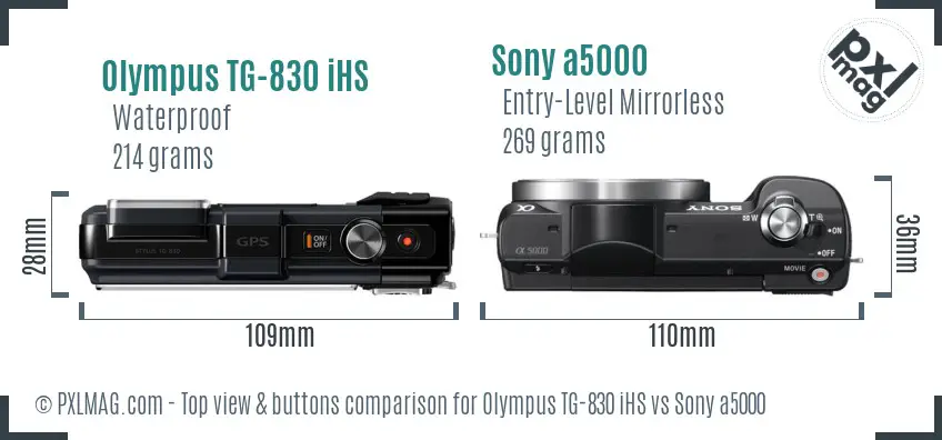 Olympus TG-830 iHS vs Sony a5000 top view buttons comparison