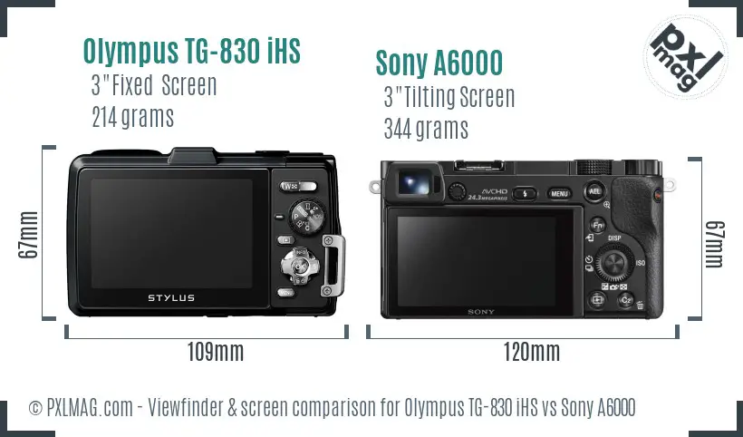 Olympus TG-830 iHS vs Sony A6000 Screen and Viewfinder comparison