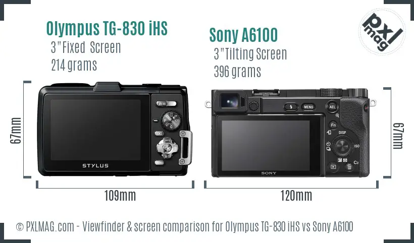 Olympus TG-830 iHS vs Sony A6100 Screen and Viewfinder comparison