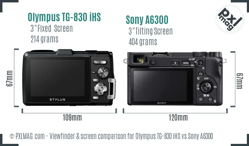 Olympus TG-830 iHS vs Sony A6300 Screen and Viewfinder comparison