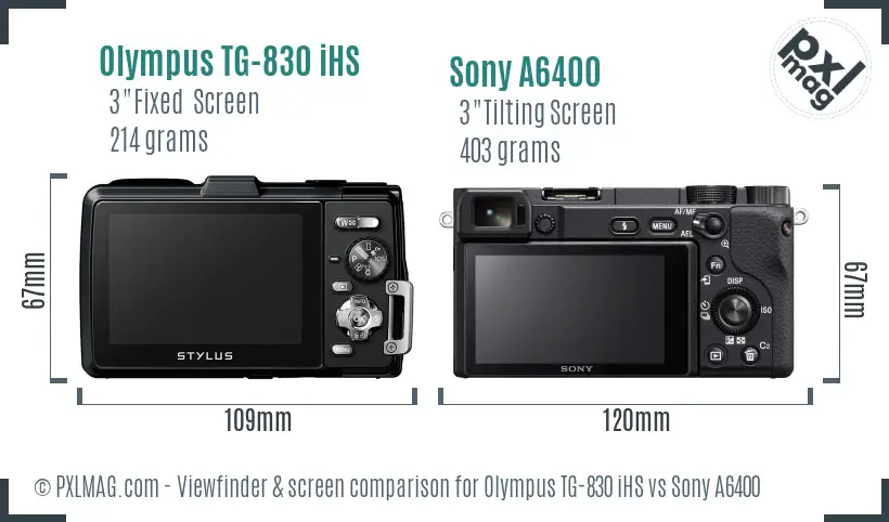 Olympus TG-830 iHS vs Sony A6400 Screen and Viewfinder comparison