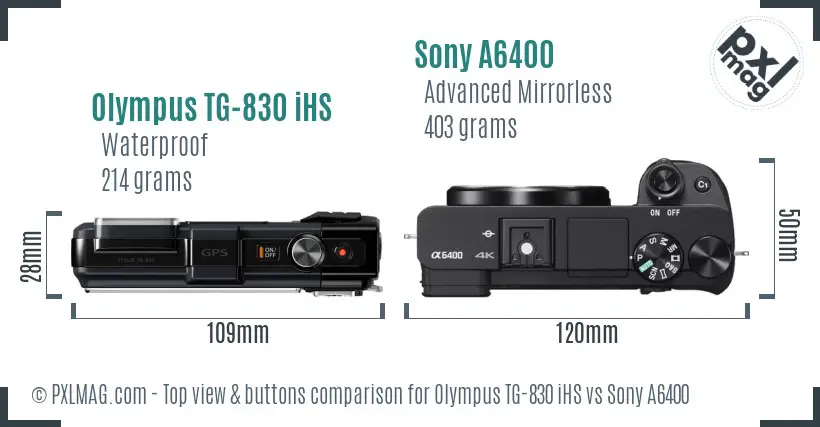 Olympus TG-830 iHS vs Sony A6400 top view buttons comparison