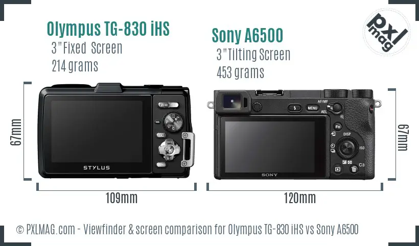 Olympus TG-830 iHS vs Sony A6500 Screen and Viewfinder comparison