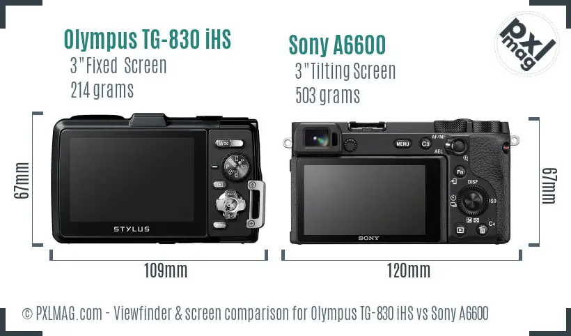 Olympus TG-830 iHS vs Sony A6600 Screen and Viewfinder comparison