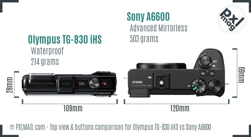 Olympus TG-830 iHS vs Sony A6600 top view buttons comparison
