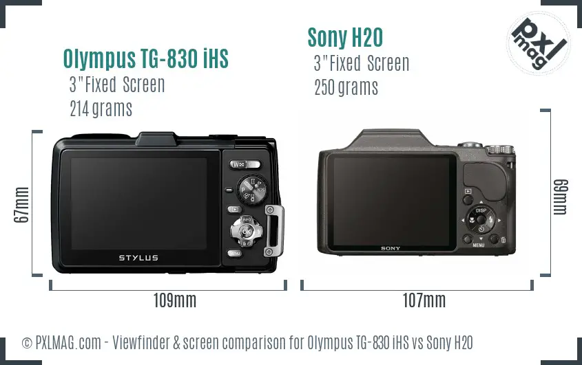 Olympus TG-830 iHS vs Sony H20 Screen and Viewfinder comparison