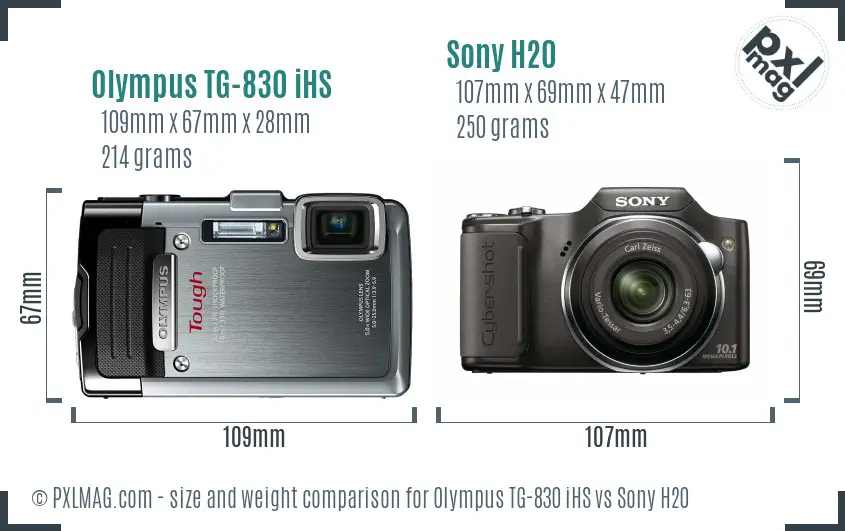 Olympus TG-830 iHS vs Sony H20 size comparison